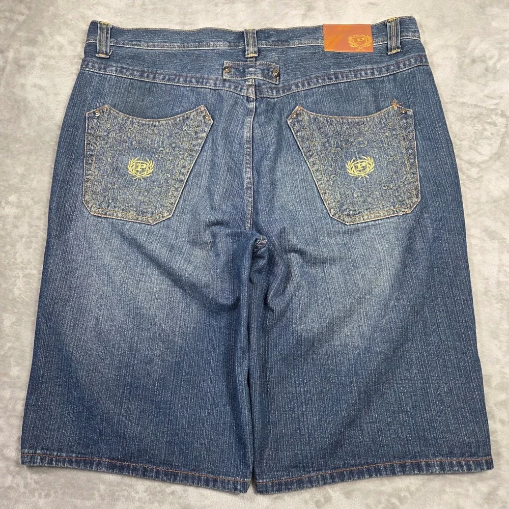 Y2k Phat Farm Mens Baggy Wide Leg Grunge Punk Skater‎ Denim Shorts Size 44 2000s
